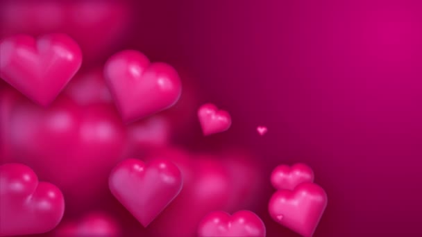 Animowane Trójwymiarowe Kształty Serc Różowym Delikatnym Romantycznym Tle Miejsce Tekst — Wideo stockowe