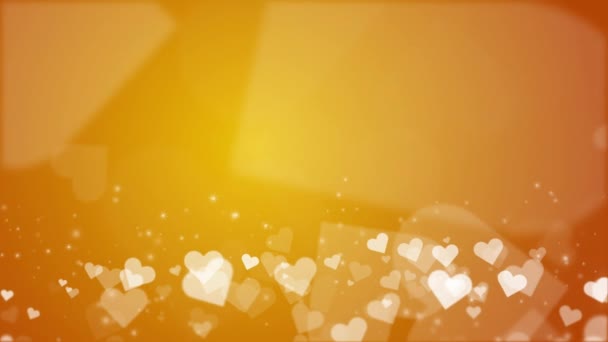 白い粒子の装飾の抽象的な明るい黄色のハートの背景 ミニマルスタイルの愛要素 ループモーショングラフィック コピースペース — ストック動画