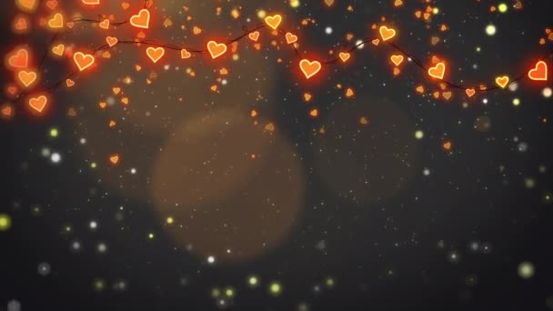 Valentýnský Prapor Černá Smyčka Pozadí Design Jiskřivých Světel Girland Srdcem — Stock video