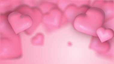 Pembe Sevgililer Günü döngü arkaplanı, parlak arka planda üç boyutlu kalpler. Sevimli aşk afişi ya da tebrik kartı. Metin için yer.