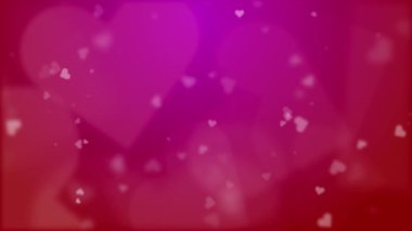 Yumuşak kalp şeklinde uçan yumuşak kırmızı soyut bir arka plan. Döngülü animasyon. Mesaj için yer. Tebrik kartı.