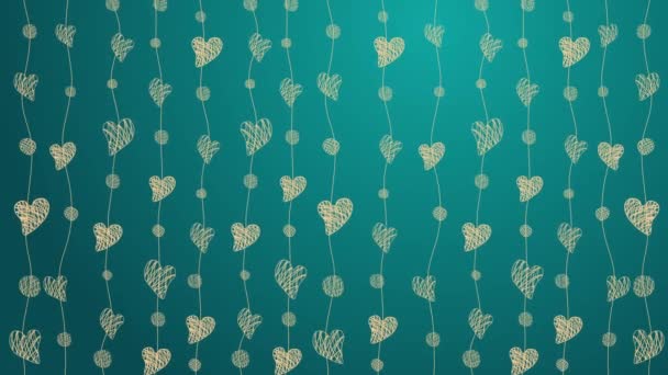 Yeşil Arkaplanda Sarı Kalplerin Soyut Çizimi Deseni Döngülü Canlandırma — Stok video