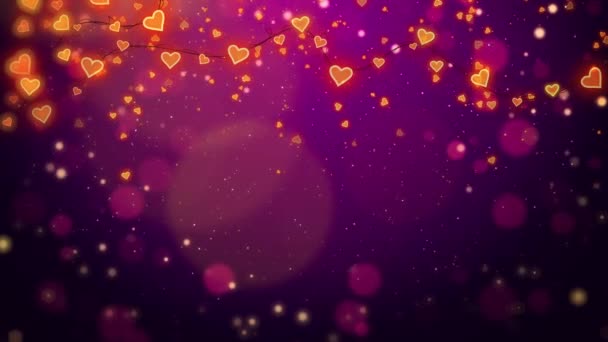 Dibujos Animados Fondo Púrpura Con Linternas Corazón Brillante Guirnalda Bokeh — Vídeos de Stock