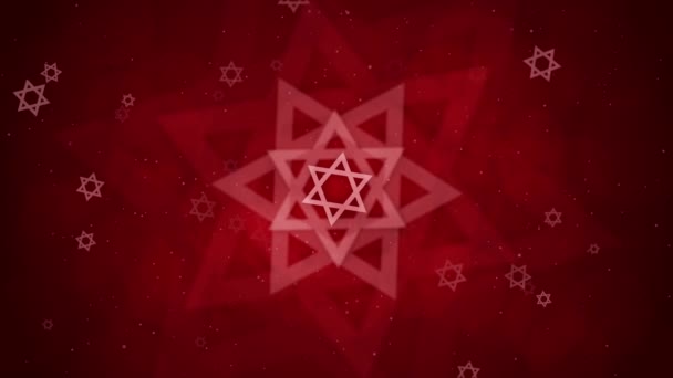 Fondo Religioso Abstracto Rojo Con Estrella Animada David Figura Símbolos — Vídeo de stock
