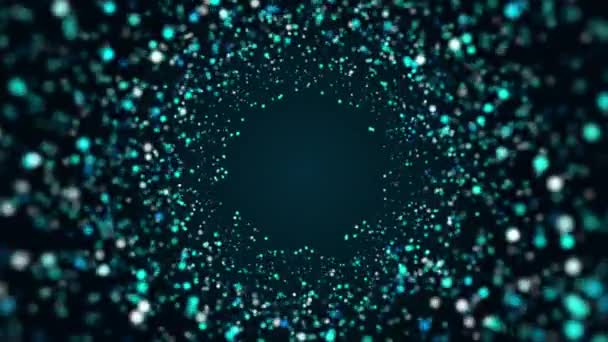 Μπλε Πλαίσιο Κύκλου Σωματιδίων Λάμψη Στο Σκοτεινό Φόντο Ψηφιακή Έκρηξη — Αρχείο Βίντεο