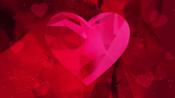 Röd Animerad Kärlek Bakgrund Med Hjärta Alla Hjärtans Hälsning Polygonalt — Stockvideo