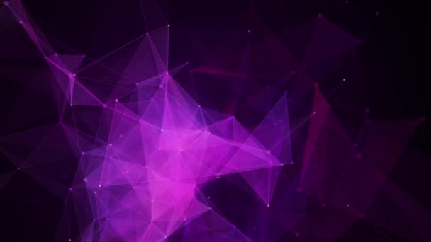 蓝色紫色的多边形丛背景 抽象的未来主义3D循环动画线条和要点 发光粒子运动 — 图库视频影像