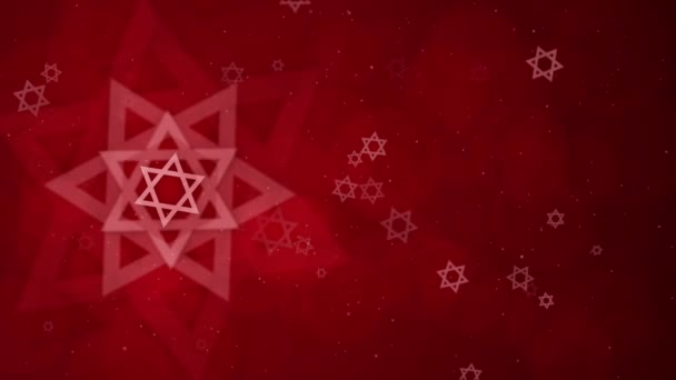 赤い抽象的な背景に輝かしい国の伝統的なユダヤのシンボル ループモーショングラフィックス ダビデの星はイスラエルの紋章 — ストック動画