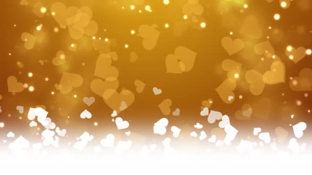 生机勃勃的黄色的心闪耀 情人节 假期的背景 带白色带子的平面动画 复制空间 — 图库视频影像