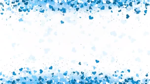 Синя Горизонтальна Прямокутна Анімована Романтична Рамка Літаючих Сердець Білому Тлі — стокове відео