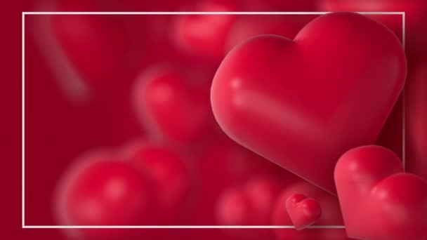 Färgglada Röda Romantiska Valentine Hjärtan Bakgrund Flyter Med Glada Alla — Stockvideo