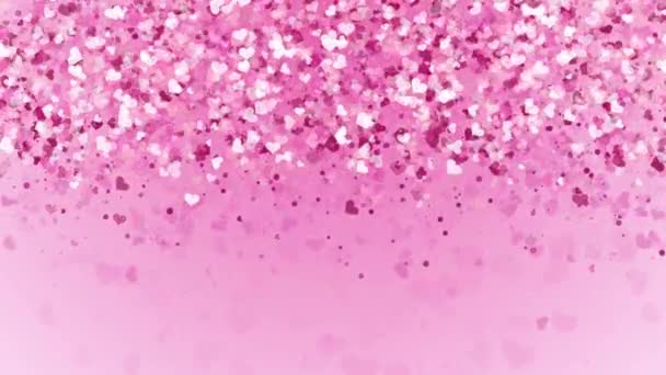 粉红爱从小小的心粒子上掉下来的意粉 浪漫的假日动画 循环运动图形 复制空间 — 图库视频影像