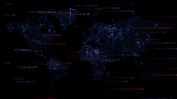 Världskarta Teknik Stil Digital Värld Med Elektroniska System Röda Och — Stockvideo