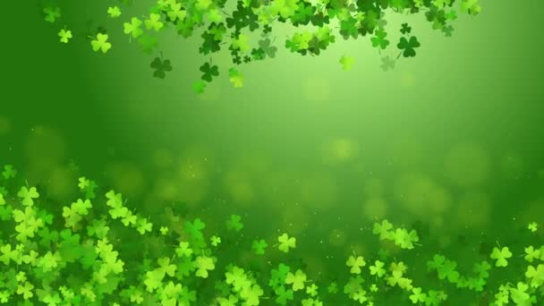 Saint Patricks Dzień Zielone Tło Rozpylonych Liści Koniczyny Lub Szampana — Wideo stockowe