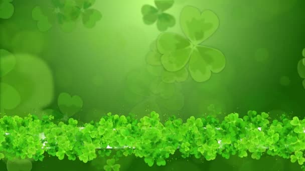 Saint Patrick Day Grüner Hintergrund Grünkleeblattmuster Schleifenbewegungsgrafik Kopierraum — Stockvideo