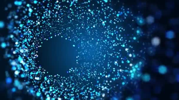 Κίνηση Λαμπερών Μπλε Θολή Σωματιδίων Σκούρο Φόντο Κυκλικό Αφηρημένο Animation — Αρχείο Βίντεο
