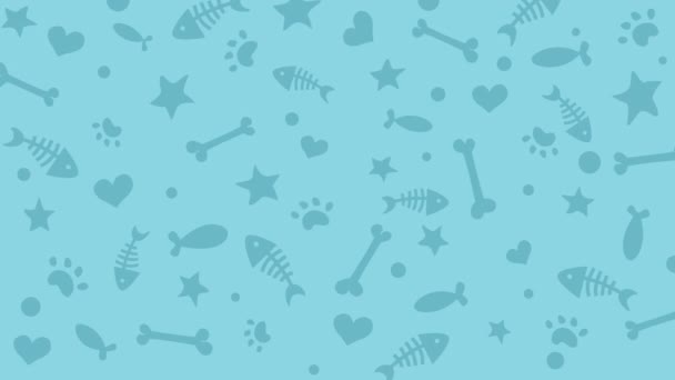 Fischgräten Und Tierische Pfotenschleife Muster Hintergrund Katze Und Fisch Zoologische — Stockvideo