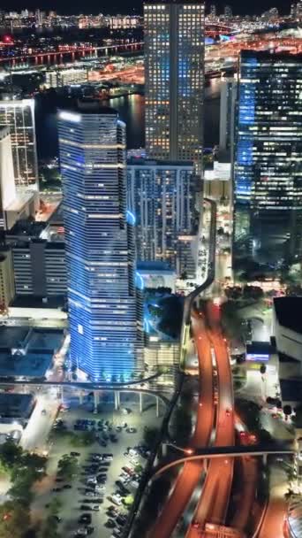 Luchtfoto Nacht Landschap Van Het Centrum District Van Miami Florida — Stockvideo