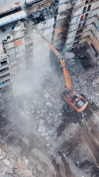 Urban Regeneration Demolition Building New Construction Dismantling House Aerial View — Stock Video