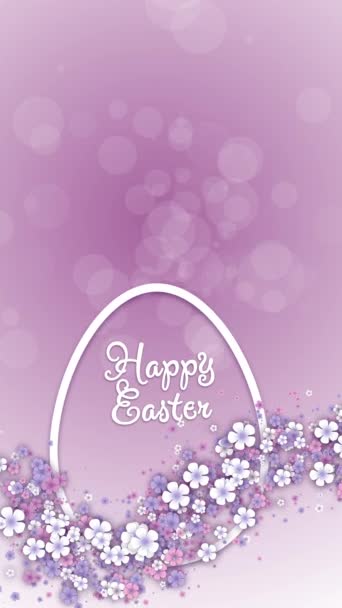 Szczęśliwy Baner Wielkanocny Kształtem Jajka Małe Wiosenne Kwiaty Różowym Tle — Wideo stockowe
