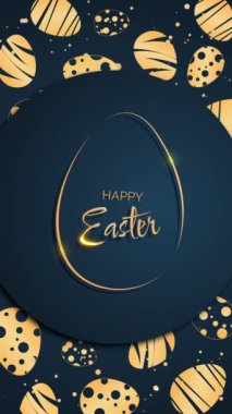 Çemberde altın yazılı Paskalya yumurtası işareti. Kalıplı Paskalya yumurtaları. Bahar tatili ekran koruyucusu. Döngülü video. Mutlu Paskalyalar. Dikey video.