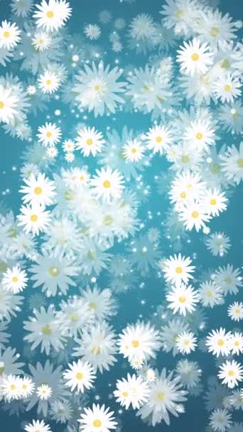 花瓣洁白 夏天的植物轮换 出现和消失 无缝隙绿松石背景 抽象运动图形 循环垂直视频 — 图库视频影像
