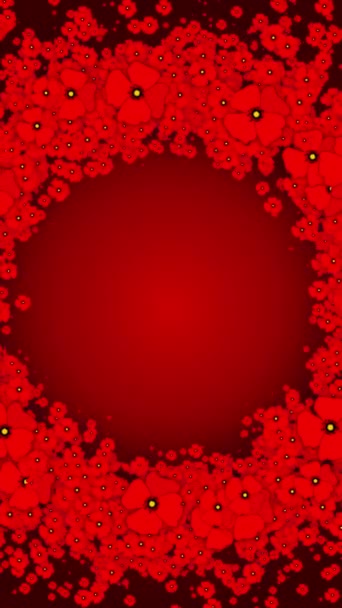 赤い花の背景とポピー 動く花の花が咲きました テキスト用の空のスペースでアニメーションをループします バーティカルビデオ — ストック動画