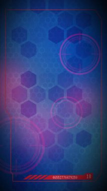 HUD Hexagon geometrik taslak konsepti gelecekteki teknoloji unsuru mavi döngü arka plan iş ekranı için. Dikey video.
