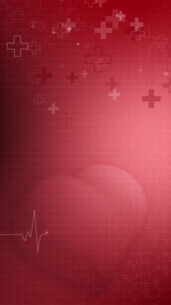 Animace Lékařských Křížení Červeném Abstraktním Pozadí Mřížkou Srdeční Puls Smyčková — Stock video