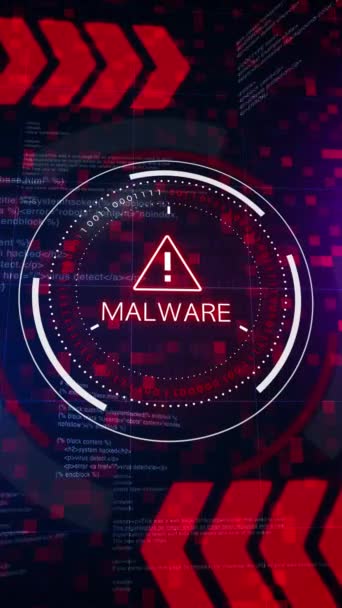 Kırmızı Malware Uyarısı Sayılarla Çevrili Ünlem Işareti Metin Kodlu Mavi — Stok video