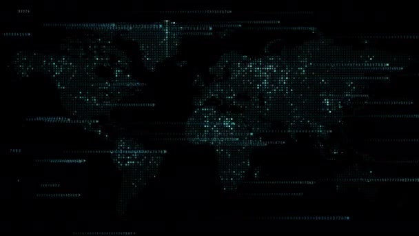 ワールドマップによる抽象技術のデジタル背景 アニメーションデジタルコンピュータコード ループモーショングラフィックス — ストック動画