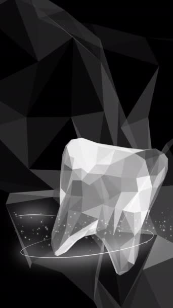 Medizinische Polygonale Modell Des Zahnes Dentalsymbol Auf Schwarzem Hintergrund Mit — Stockvideo