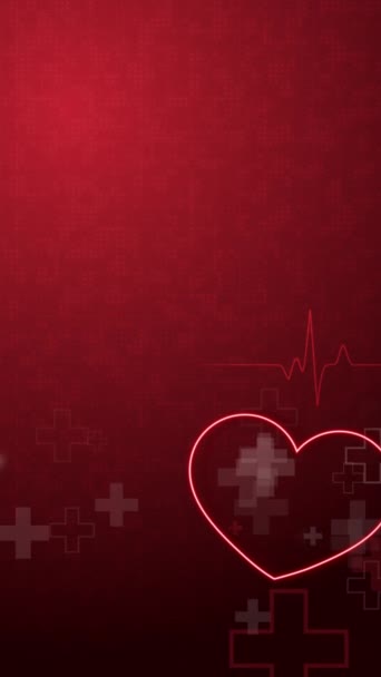 Kırmızı Kalp Şeklinde Kardiyo Nabzı Var Sağlık Hizmetleri Tıbbi Geçmişi — Stok video