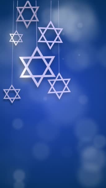 Білі Єврейські Зірки Давида Крутяться Тонких Нитках Блакитний Абстрактний Анімований — стокове відео