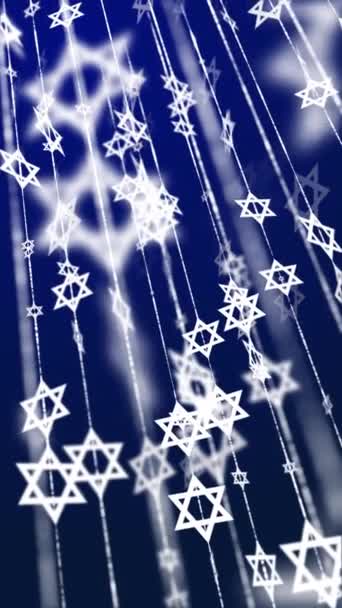 Estrela Hexagonal Branca Símbolos David Fundo Azul Animação Turva Nas — Vídeo de Stock