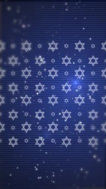 Soyut mavi arkaplan ve David 'in Yahudi sembolü yıldızı. Döngülü hareket grafikleri. Dikey video.