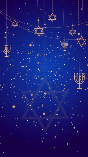 Звезда Давида Менора Являются Символами Иудаизма Еврейские Персонажи Синем Анимированном — стоковое видео