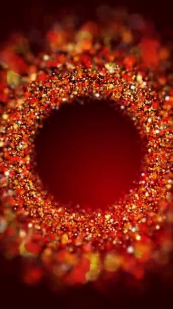 Corona Navidad Con Purpurina Roja Dorada Sobre Fondo Rojo Festivo — Vídeo de stock