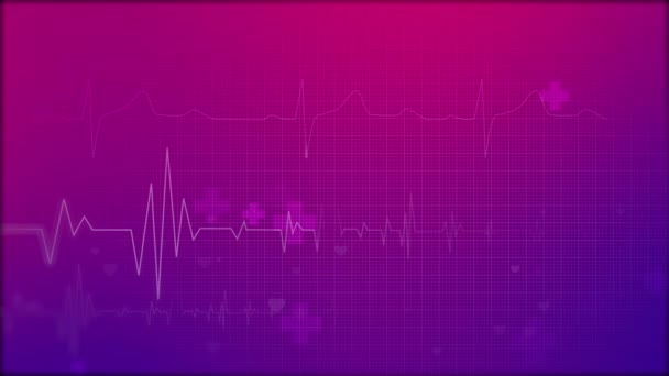 Signo Corazón Con Resplandores Antecedentes Médicos Violetas Loop Gráfico Movimiento — Vídeo de stock
