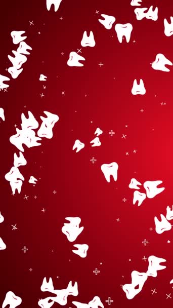 红色抽象医学背景 有飞动的拔牙和小颗粒 牙科环路动画 垂直录像 — 图库视频影像