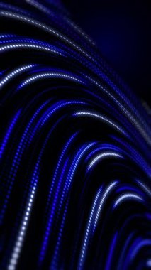 Çizgiler boyunca hareket eden mavi parlak noktaların animasyonu. Kaotik olarak parlayan piksellerin yuvarlak arka planı. Döngülü animasyon. Dikey video.