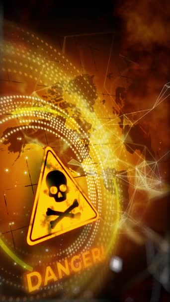 Animation Warning Yellow Sign Skull Abstract Looped Danger Background Geometric — Stockvideo