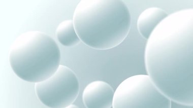 Beyaz soyut 3D küre top geometrik arkaplan. Yuvarlak şekilli desen tasarımı. Dinamik uçan moleküler kozmetik ekran. Döngülü.
