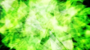Yeşil üçgenler patlayan soyut parçacıklar. 4k renkli döngü hareketi grafik arkaplanı.