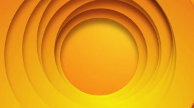 Aralarında dönen teknolojik çemberlerin sarı geometrik arka planı. Uzayı kopyala Döngü hareketi grafiği. Kağıt kesim biçimi.