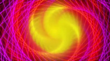 Çok renkli soyut çokgen tünel. Sarmal sarı ve kırmızı çizgileri olan döngü hareketli grafikler.