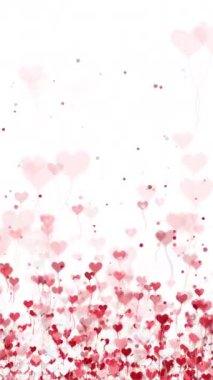 Sevgililer Günü için uçan kalp şeklinde balon, düğün kutlaması, Anneler Günü ya da yıldönümü için. Kırmızı kalp beyaz döngülü arkaplan canlandırması.