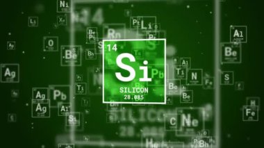 Periyodik tablo simgeleriyle yeşil döngülü animasyon arkaplan üzerinde hidrojen kimyasal element kare simgesi.