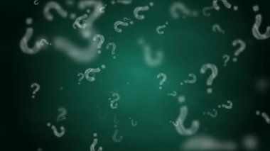 Uçan soru işareti kalıbı. Bulanık elementlerle yeşil okul soyut arkaplanı.