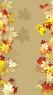 Renkli akçaağaç yapraklarından oluşan sonbahar çerçevesi. Metin için boş alan. Döngülü animasyon. Dikey video.